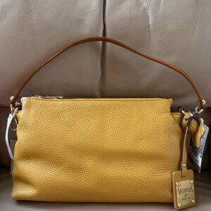 NWT Valentina Italian Pebbled Leather Small Baguette Shoulder Bag, Made in Italy